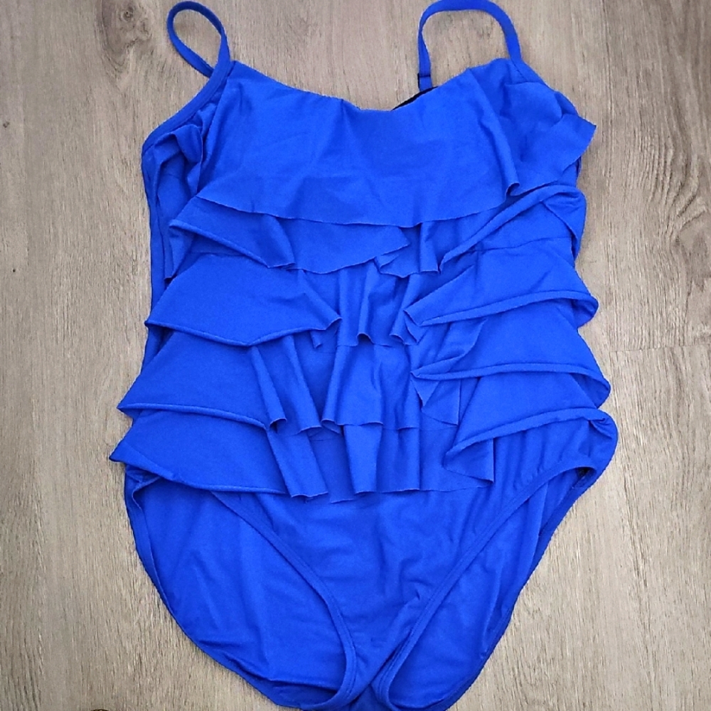 Aqua Green Blue Ruffled One Piece Swimsuit
